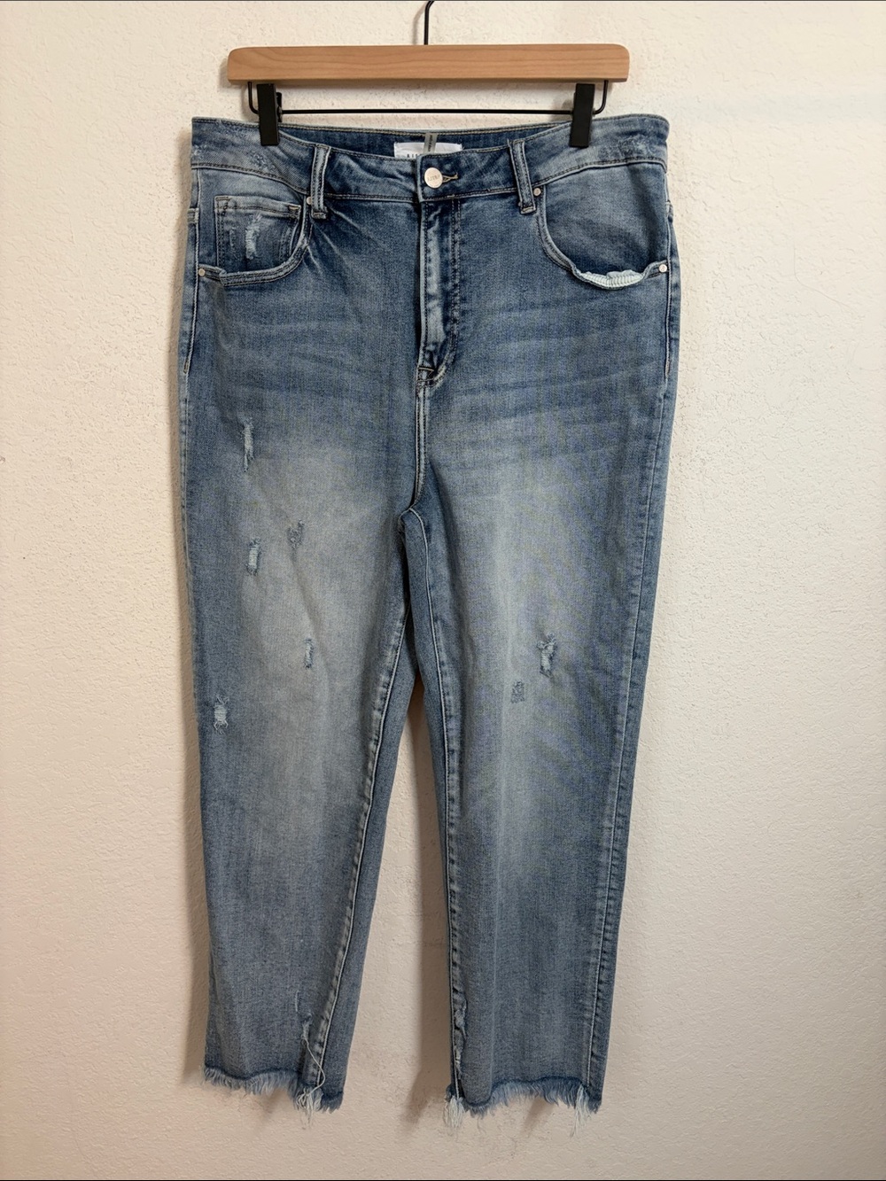Risen 1XL Distressed Raw Hem Skinny Jeans Medium Wash Stretch Style: RDP5078X
